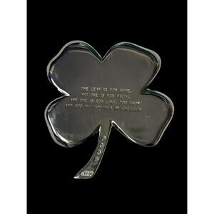 Vintage 1984 Gerity Four Leaf Clover Shamrock White Gold Plated Paperweight